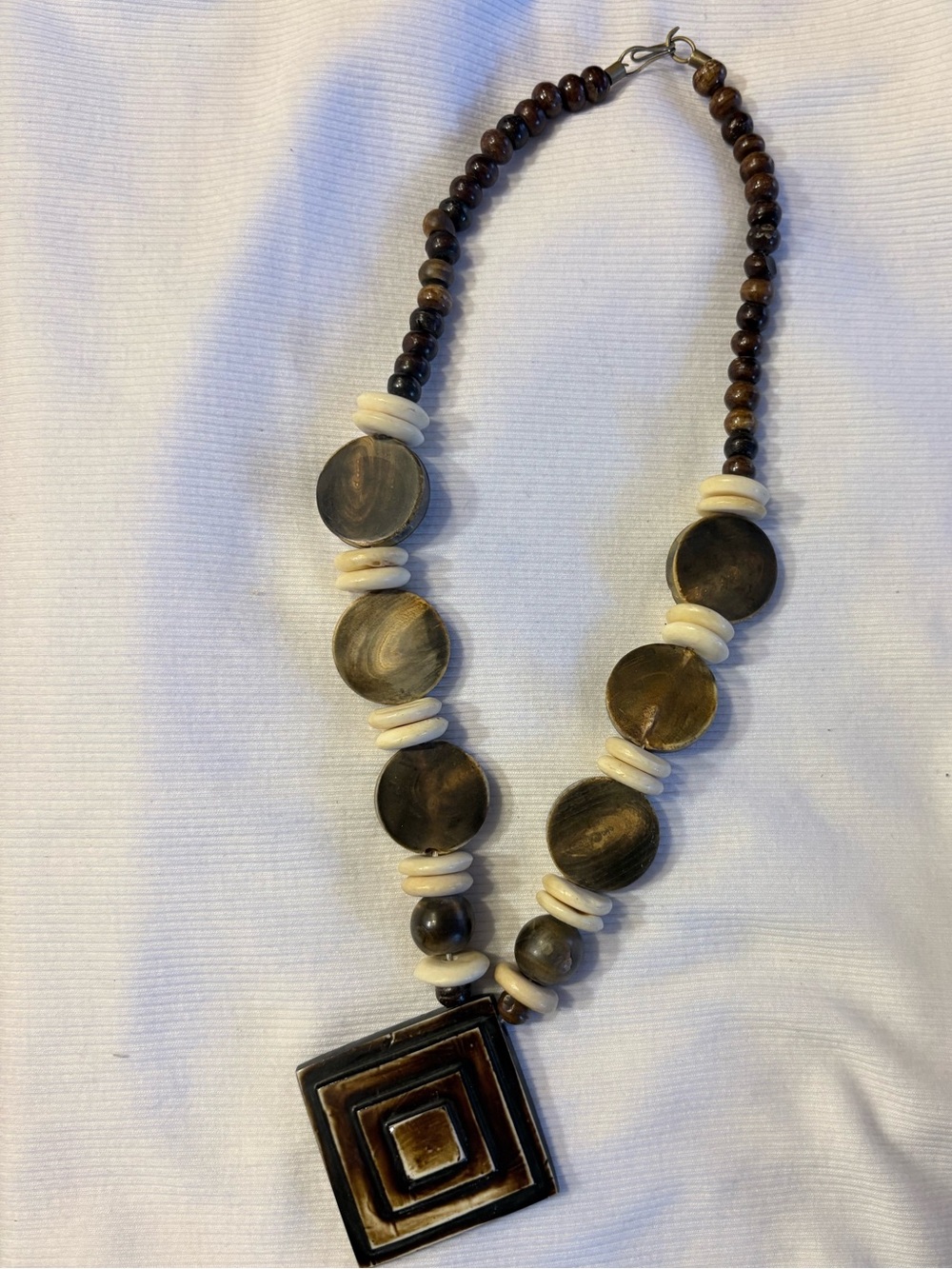 Handmade Brown and Cream Geometric Beaded Necklace